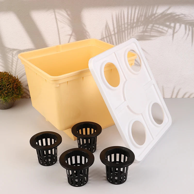Hydroponics System Bucket With Siphon Elbows Four-Hole Cover Planting Flowerpot Soilless Culture Vegetable Nursery Fruit Bucket