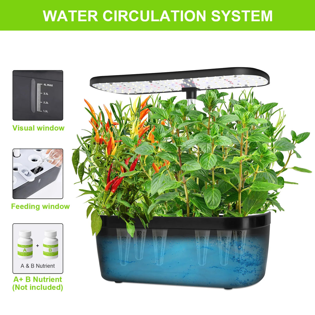 8/12 Pods Hydroponics Growing System Herb Garden Kit Indoor Adjustable Height Automatic Timer 20W LED Grow Lights 4L Water Tank