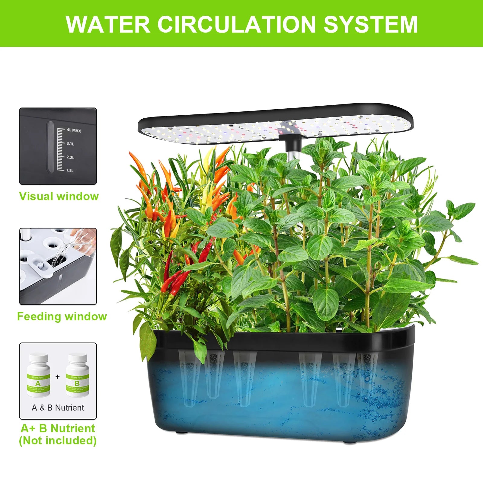 8/12 Pods Hydroponics Growing System Herb Garden Kit Indoor Adjustable Height Automatic Timer 20W LED Grow Lights 4L Water Tank