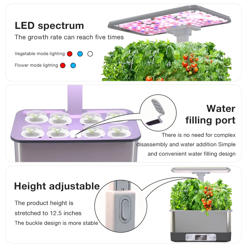 WiFi Hydroponics Growing System 8 Pods Indoor Garden Herbs Soilless Planting Gardening Box with Spectrum LED Grow Lights