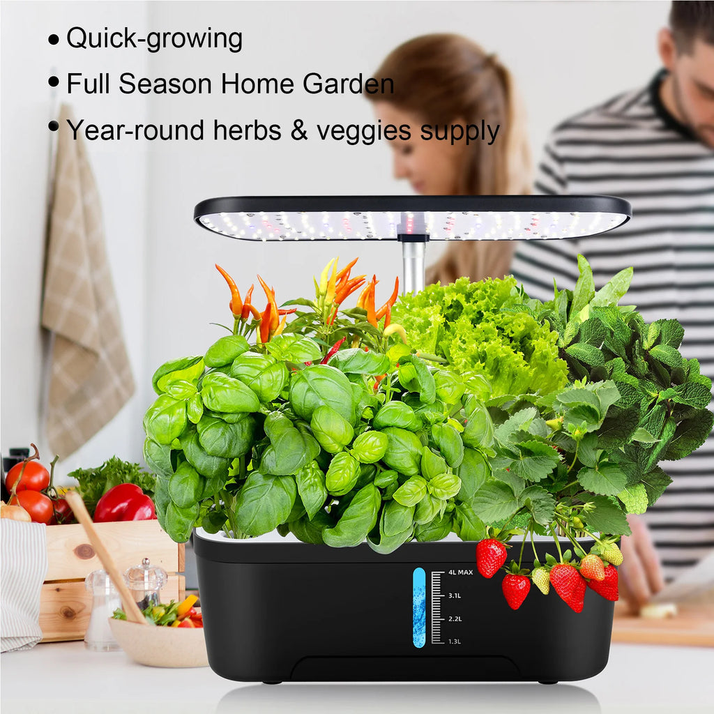 8/12 Pods Hydroponics Growing System Herb Garden Kit Indoor Adjustable Height Automatic Timer 20W LED Grow Lights 4L Water Tank