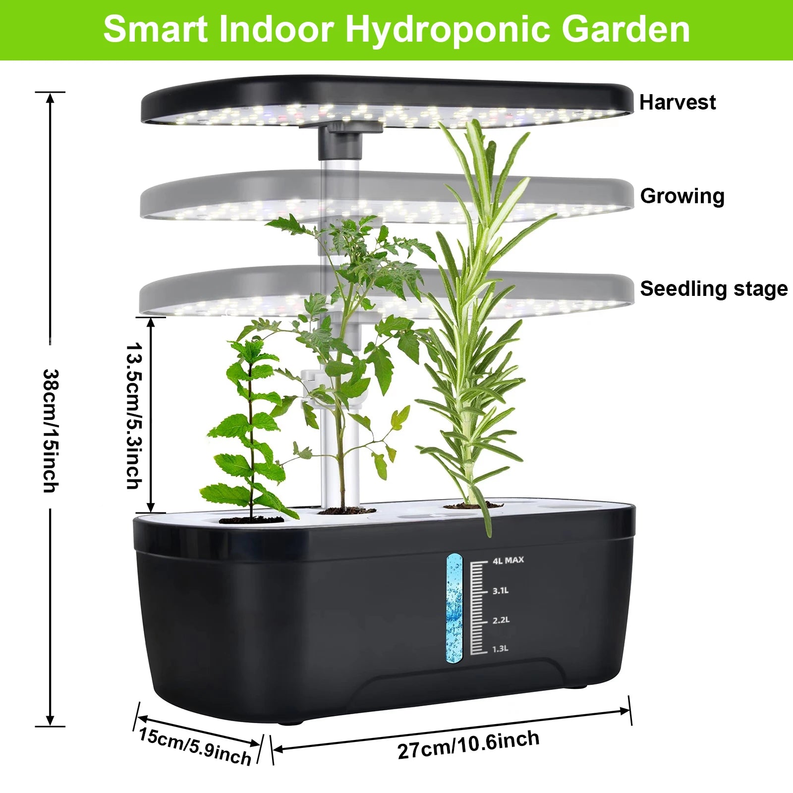8/12 Pods Hydroponics Growing System Herb Garden Kit Indoor Adjustable Height Automatic Timer 20W LED Grow Lights 4L Water Tank