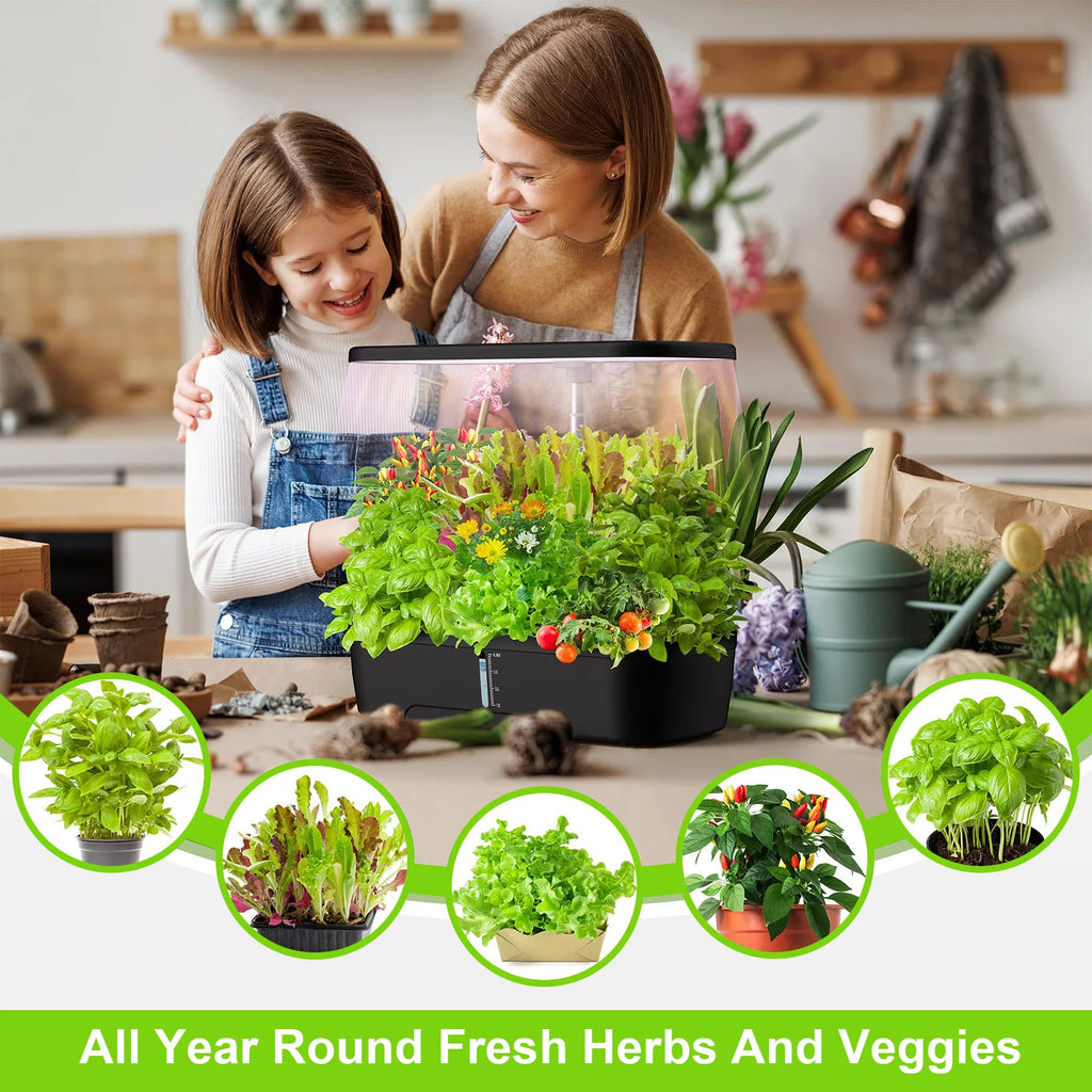 8/12 Pods Hydroponics Growing System Herb Garden Kit Indoor Adjustable Height Automatic Timer 20W LED Grow Lights 4L Water Tank