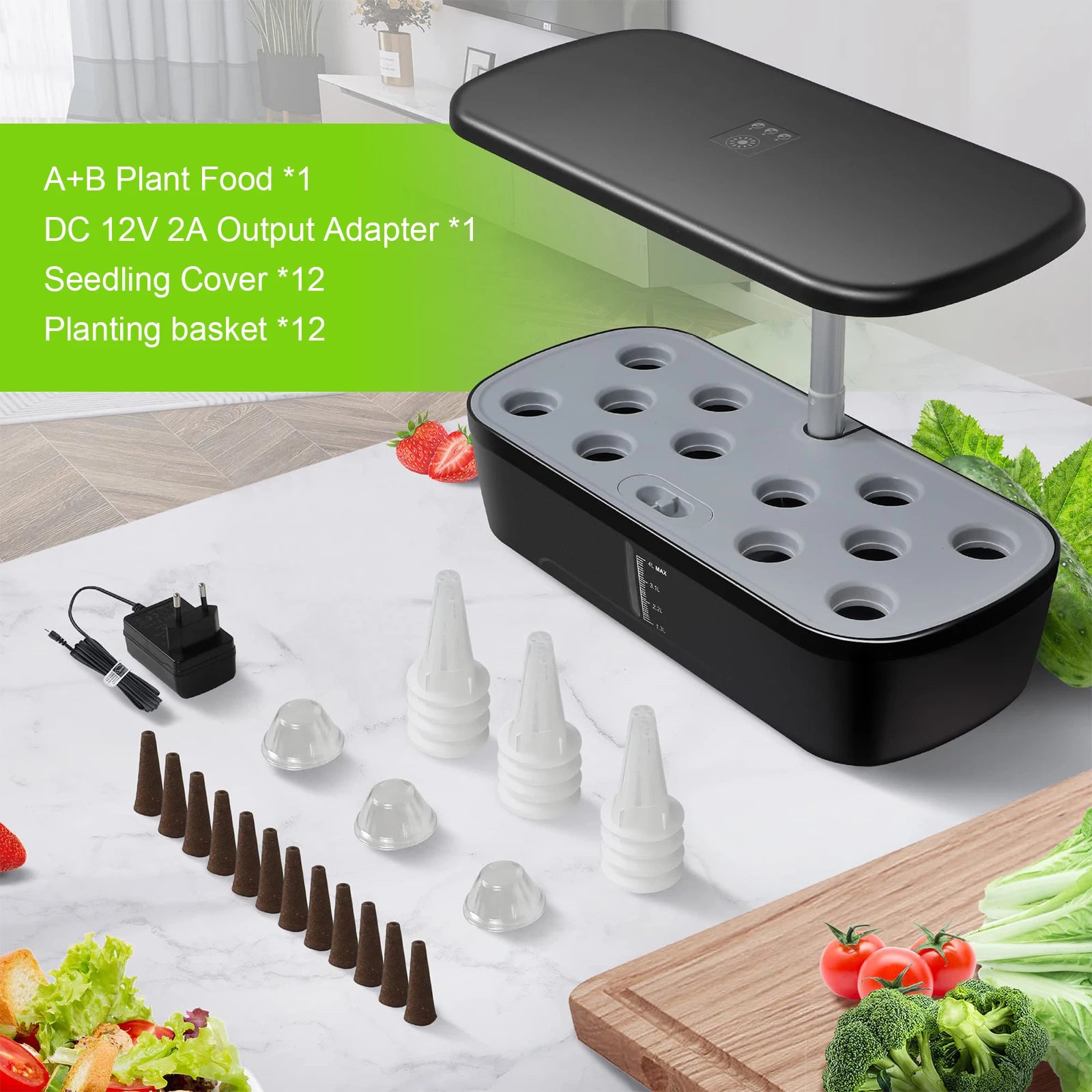 8/12 Pods Hydroponics Growing System Herb Garden Kit Indoor Adjustable Height Automatic Timer 20W LED Grow Lights 4L Water Tank