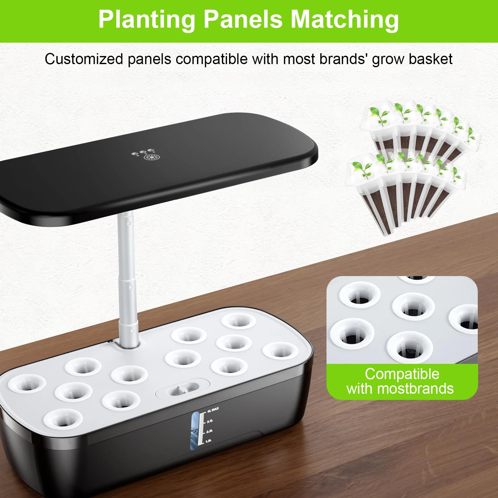 8/12 Pods Hydroponics Growing System Herb Garden Kit Indoor Adjustable Height Automatic Timer 20W LED Grow Lights 4L Water Tank