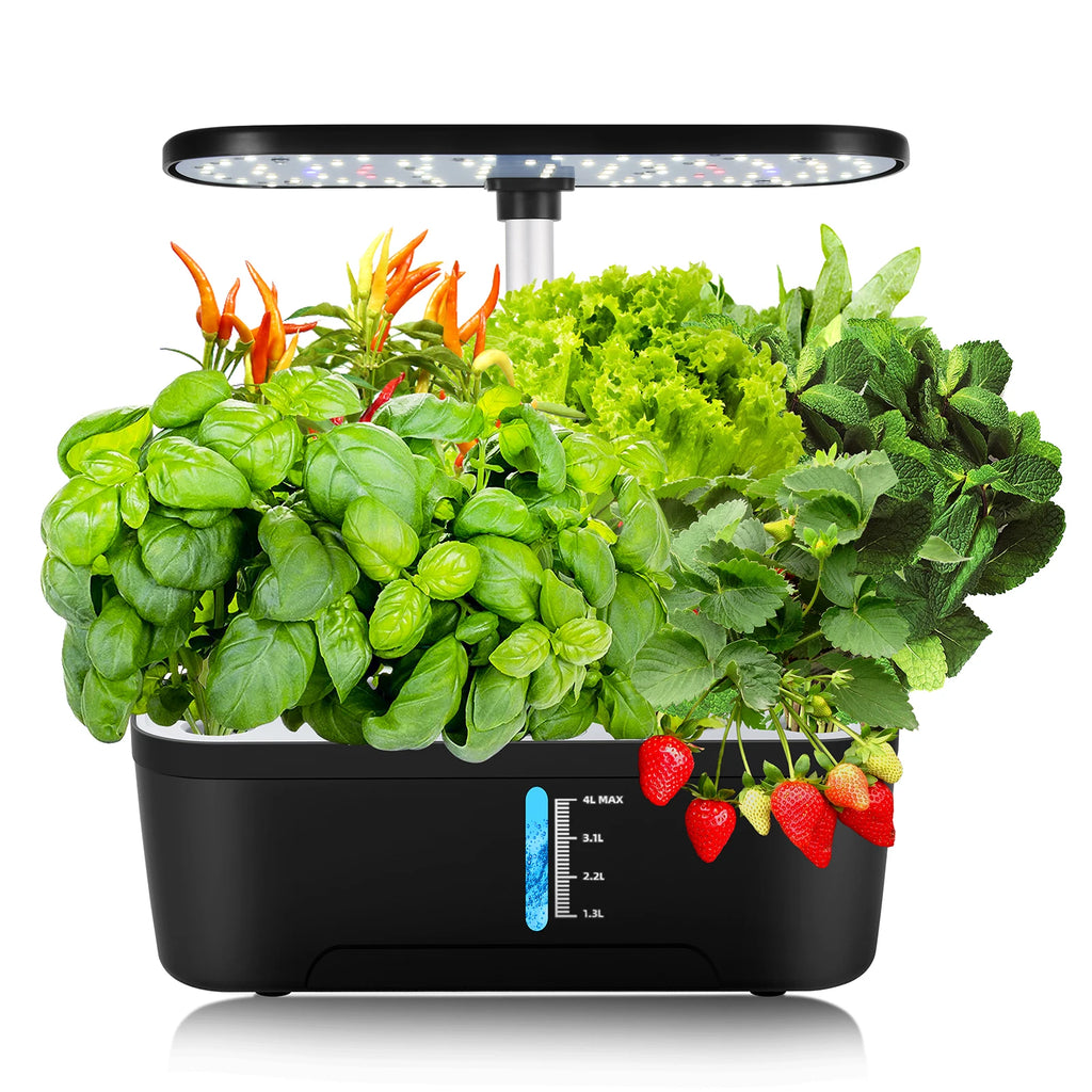 8/12 Pods Hydroponics Growing System Herb Garden Kit Indoor Adjustable Height Automatic Timer 20W LED Grow Lights 4L Water Tank