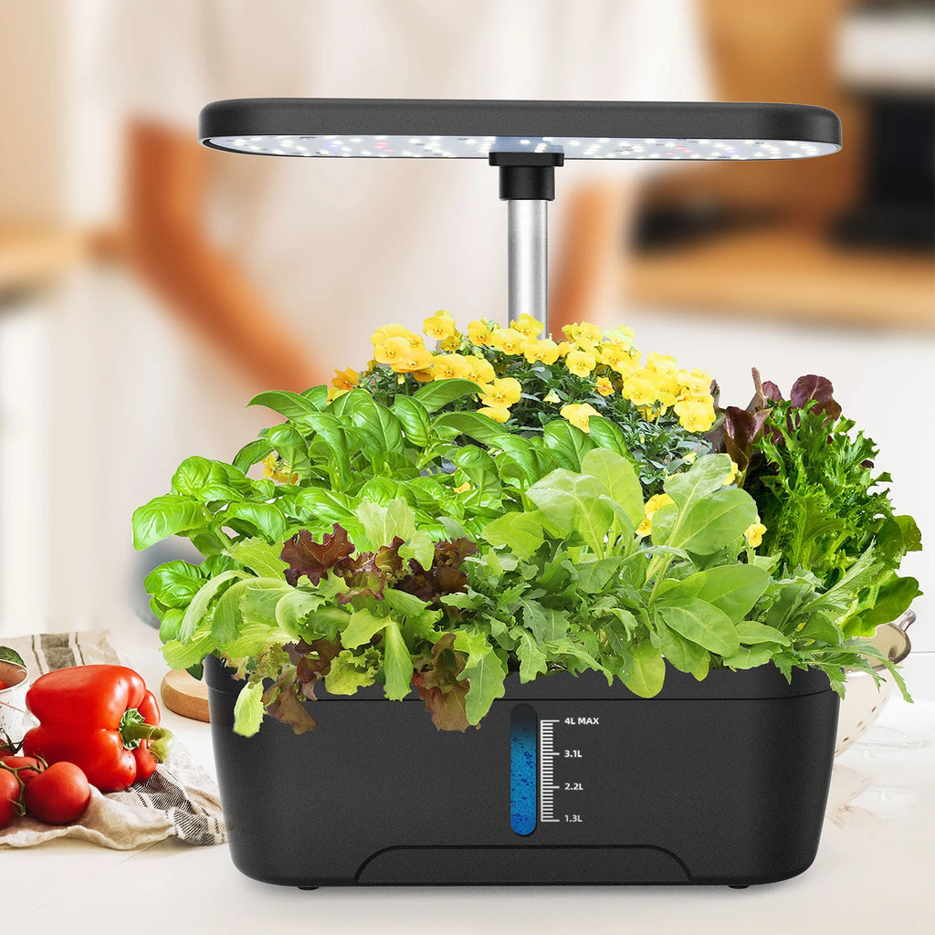 8/12 Pods Hydroponics Growing System Herb Garden Kit Indoor Adjustable Height Automatic Timer 20W LED Grow Lights 4L Water Tank