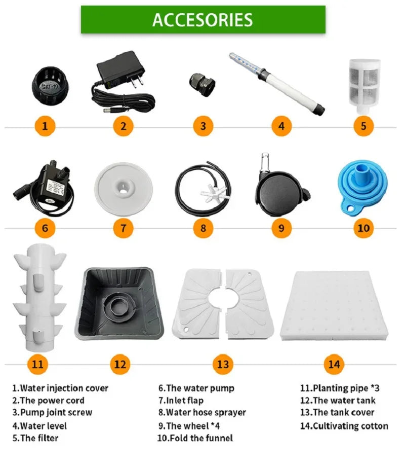Hidroponia Garden Vertical Tower, Hydroponics Growing System, 14 Layer, 70 Holes