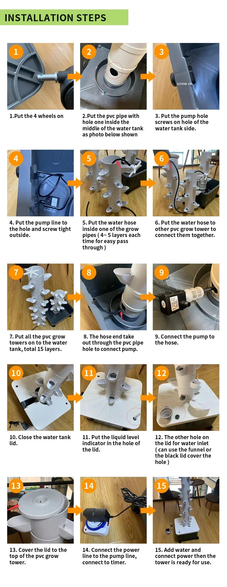 Hidroponia Garden Vertical Tower, Hydroponics Growing System, 14 Layer, 70 Holes