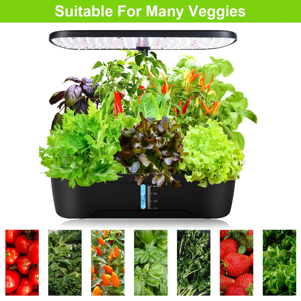 8/12 Pods Hydroponics Growing System Herb Garden Kit Indoor Adjustable Height Automatic Timer 20W LED Grow Lights 4L Water Tank