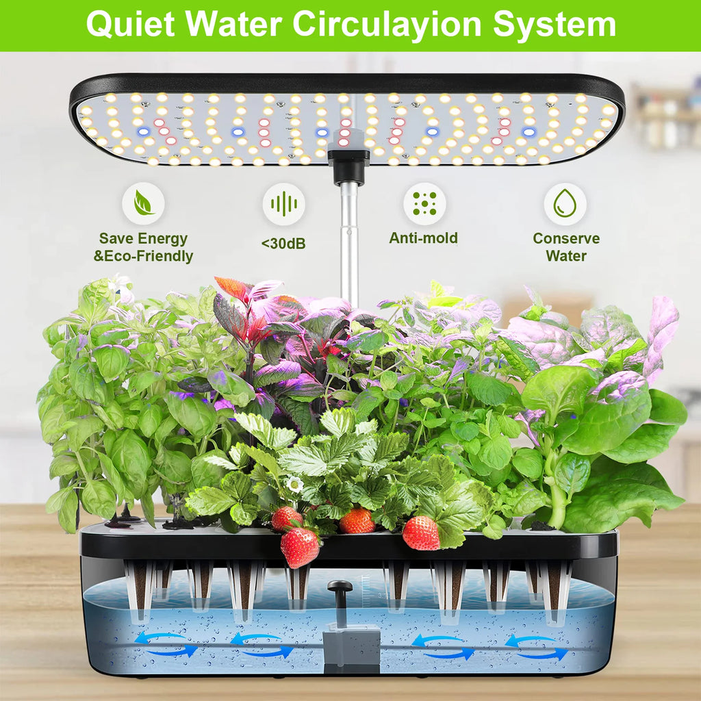 8/12 Pods Hydroponics Growing System Herb Garden Kit Indoor Adjustable Height Automatic Timer 20W LED Grow Lights 4L Water Tank