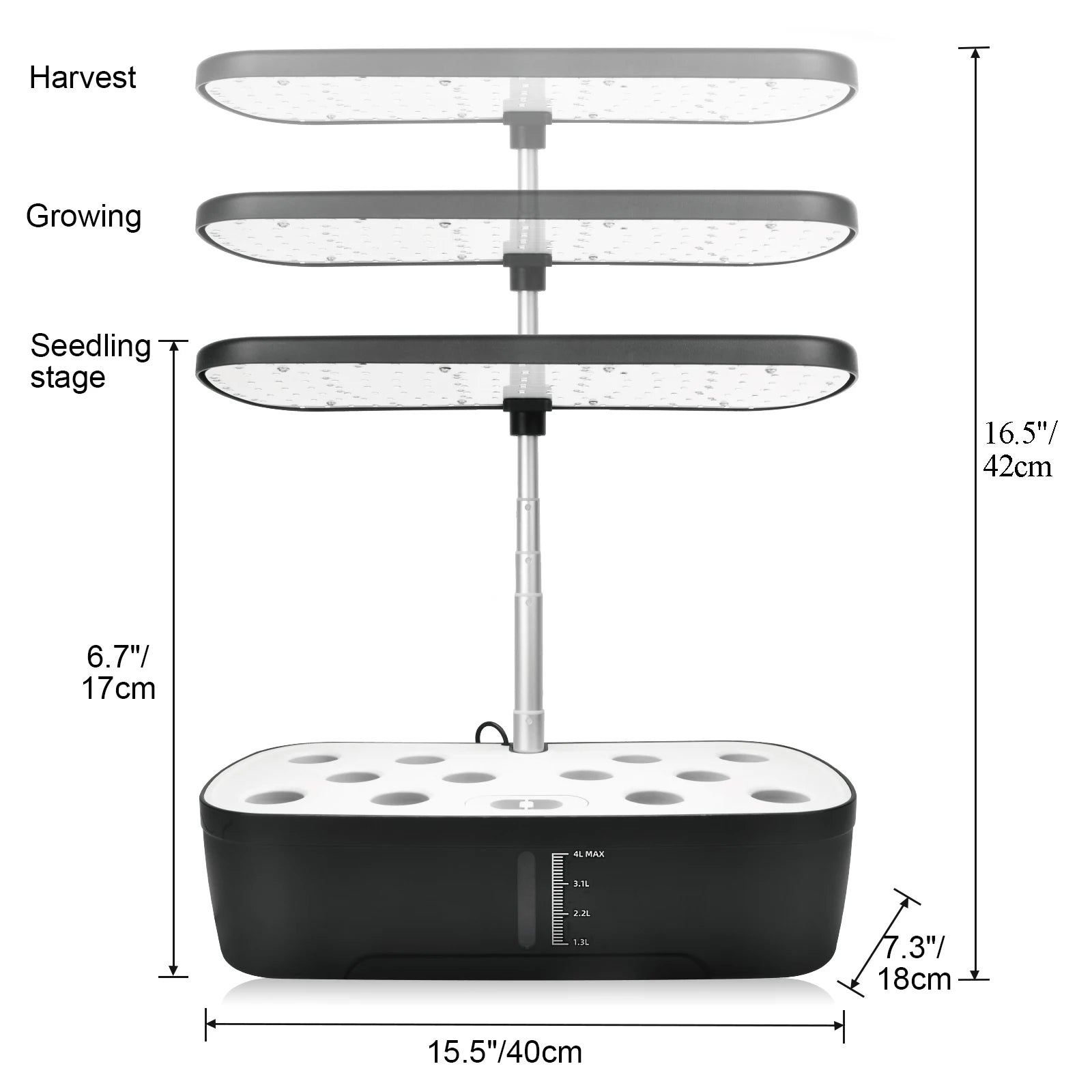 8/12 Pods Hydroponics Growing System Herb Garden Kit Indoor Adjustable Height Automatic Timer 20W LED Grow Lights 4L Water Tank