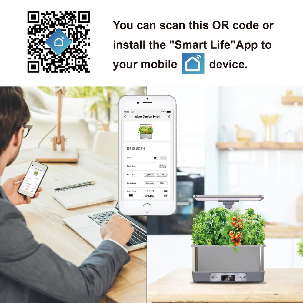 WiFi Plant Hydroponics System Growing Indoor Garden Full Spectrum LED Light Indoor Home Self Watering Smart Planting Machine